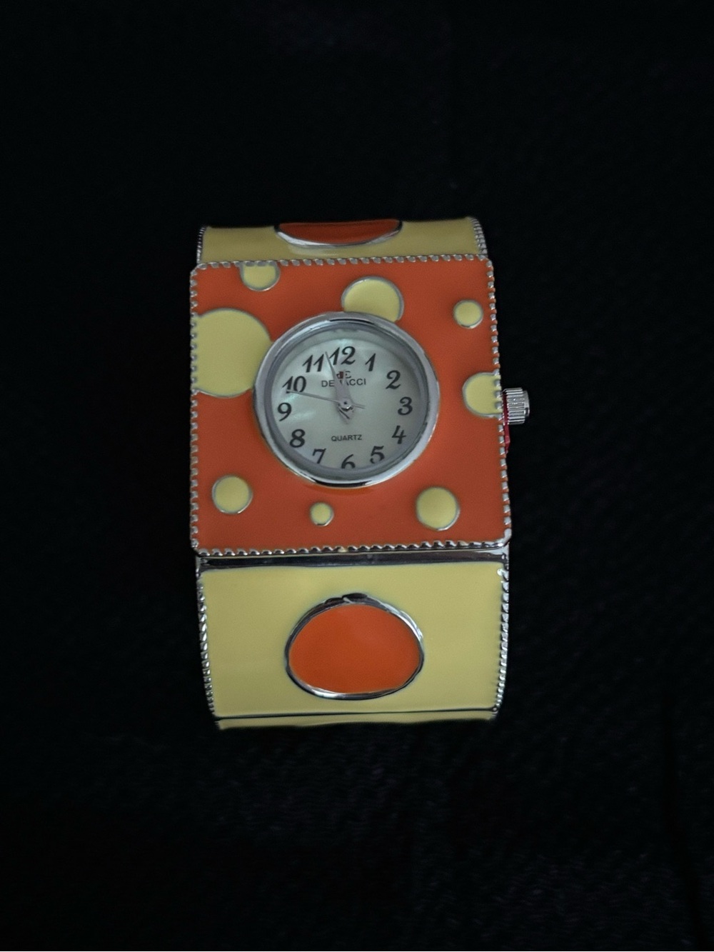 Vintage Deadstock Orange & Yellow Bangle Watch - Fashion Quartz Bracelet